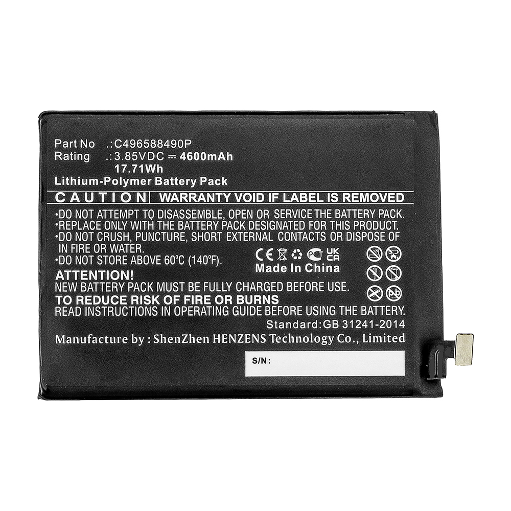 Synergy Digital Cell Phone Battery, Compatible with BLU C496588490P Cell Phone Battery (Li-Pol, 3.85V, 4600mAh)