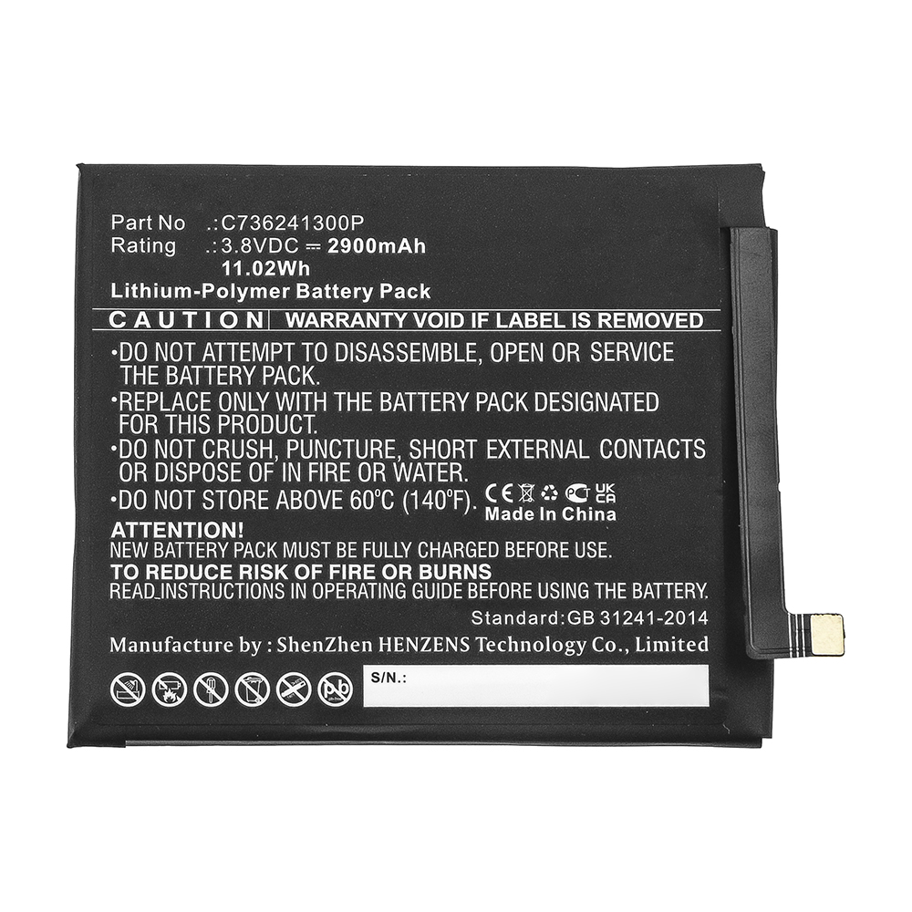 Synergy Digital Cell Phone Battery, Compatible with BLU C736241300P Cell Phone Battery (Li-Pol, 3.8V, 2900mAh)