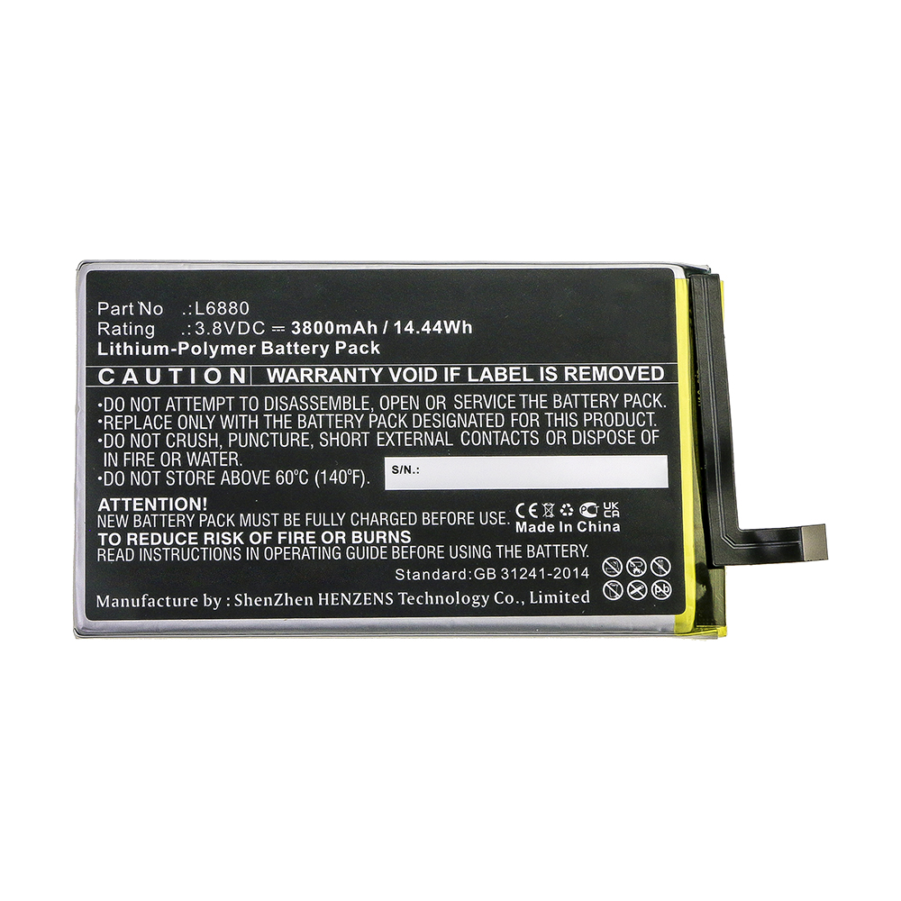 Synergy Digital Cell Phone Battery, Compatible with CATERPILLAR L6880 Cell Phone Battery (Li-Pol, 3.8V, 3800mAh)