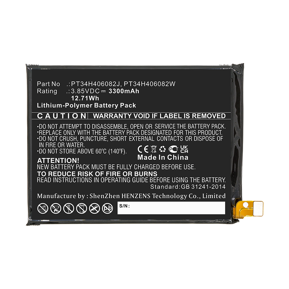 Synergy Digital Cell Phone Battery, Compatible with Cricket PT34H406082J Cell Phone Battery (Li-Pol, 3.85V, 3300mAh)