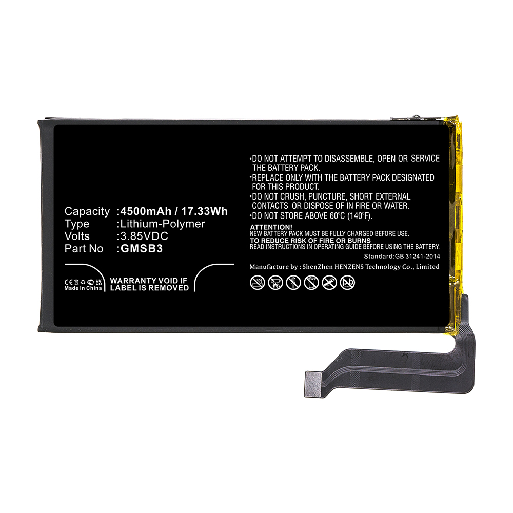 Synergy Digital Cell Phone Battery, Compatible with Google GMSB3 Cell Phone Battery (Li-Pol, 3.85V, 4500mAh)