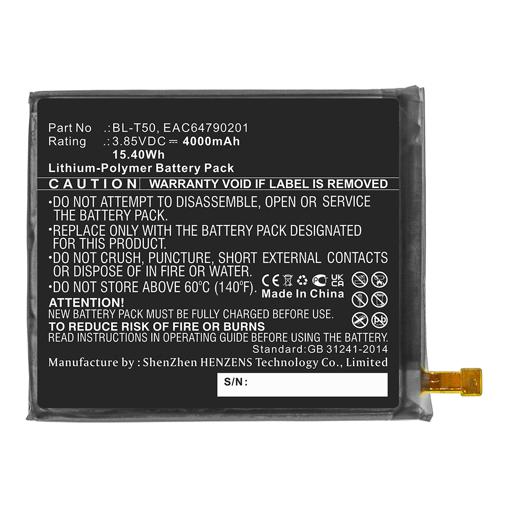 Synergy Digital Cell Phone Battery, Compatible with LG BL-T50 Cell Phone Battery (Li-Pol, 3.85V, 4000mAh)