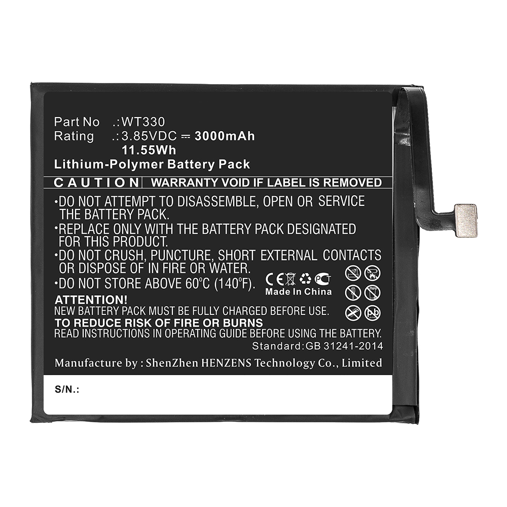 Synergy Digital Cell Phone Battery, Compatible with Nokia WT330 Cell Phone Battery (Li-Pol, 3.85V, 3000mAh)