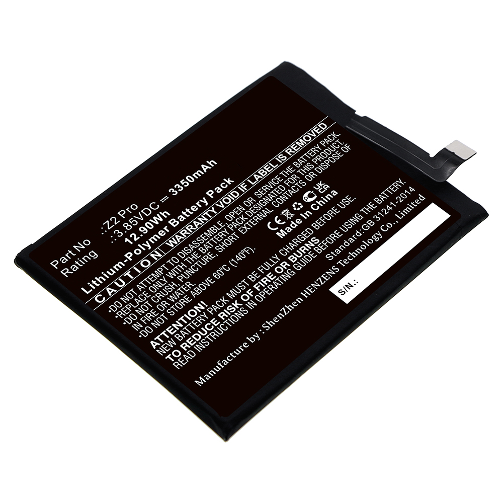 Synergy Digital Cell Phone Battery, Compatible with UMI Z2 Pro Cell Phone Battery (Li-pol, 3.85V, 3350mAh)
