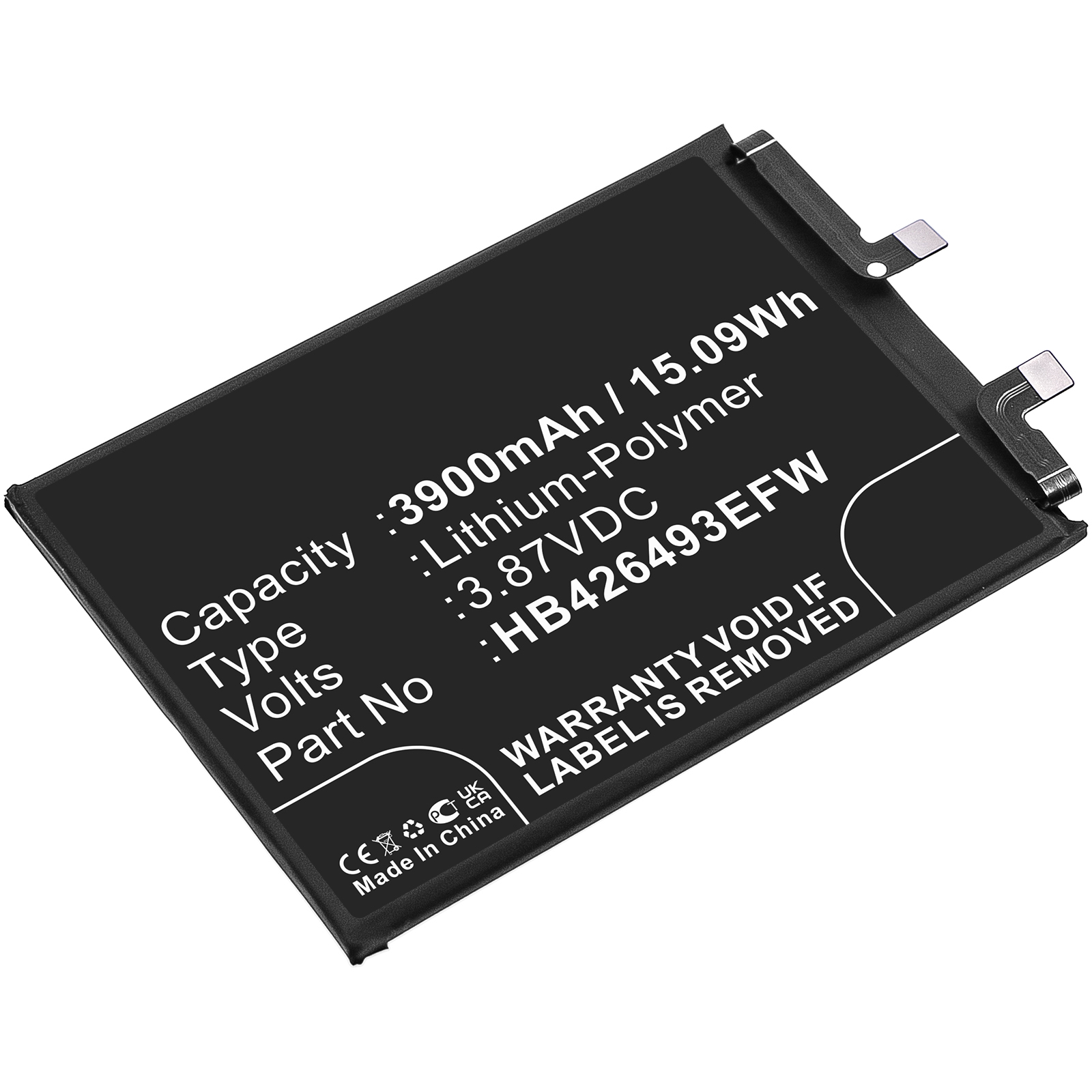Synergy Digital Cell Phone Battery, Compatible with Huawei HB426493EFW Cell Phone Battery (Li-Pol, 3.87V, 3900mAh)