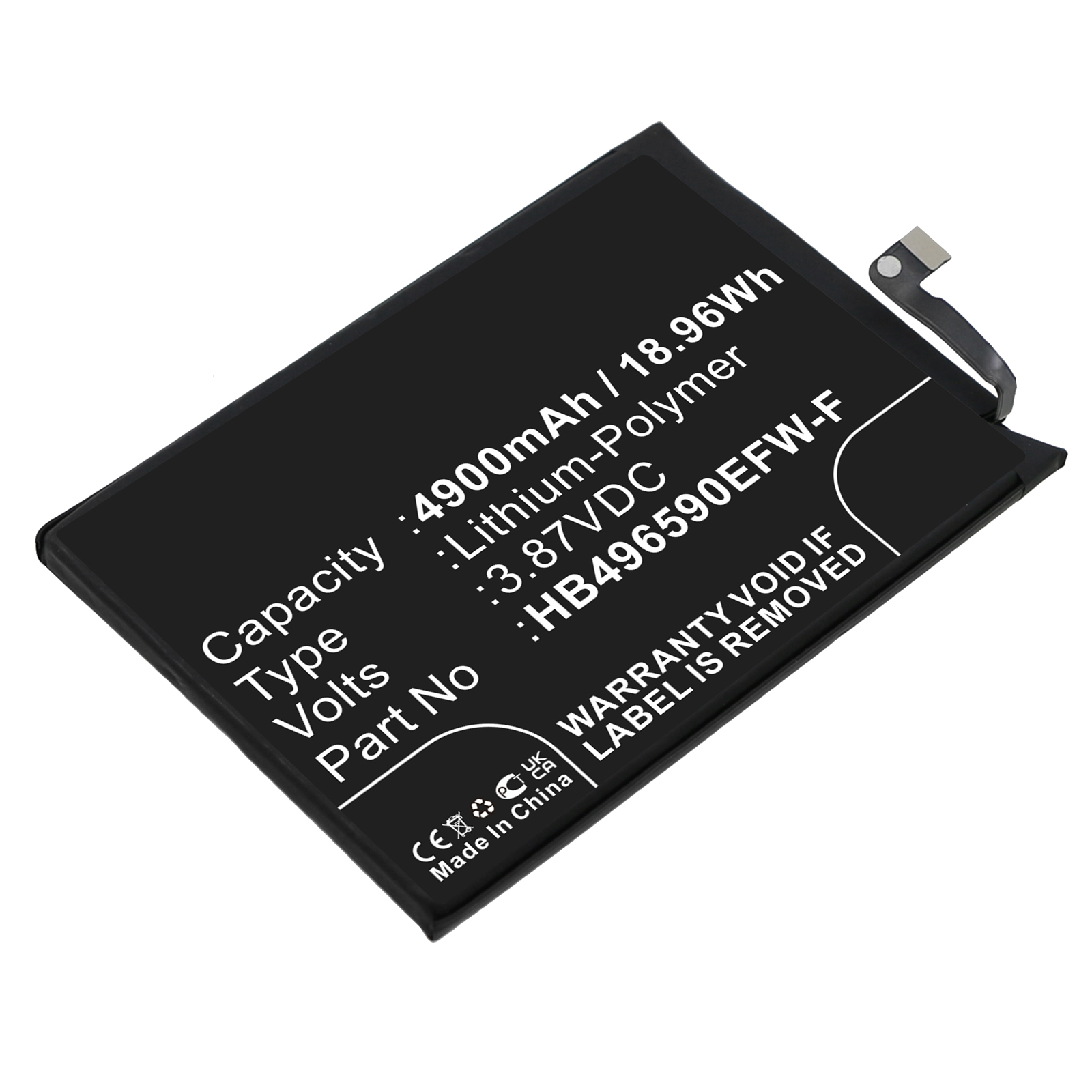 Synergy Digital Cell Phone Battery, Compatible with Huawei HB496590EFW-F Cell Phone Battery (Li-Pol, 3.87V, 4900mAh)