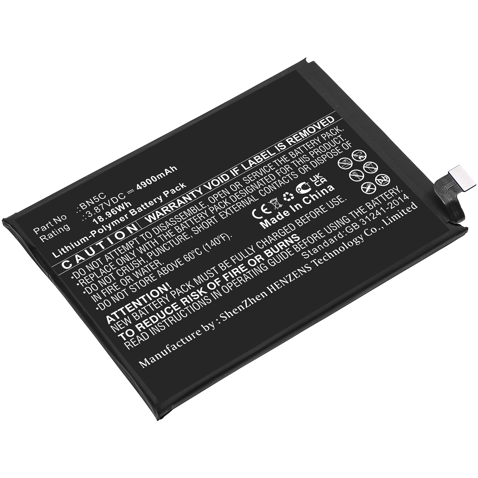 Synergy Digital Cell Phone Battery, Compatible with Redmi BN5C Cell Phone Battery (Li-Pol, 3.87V, 4900mAh)