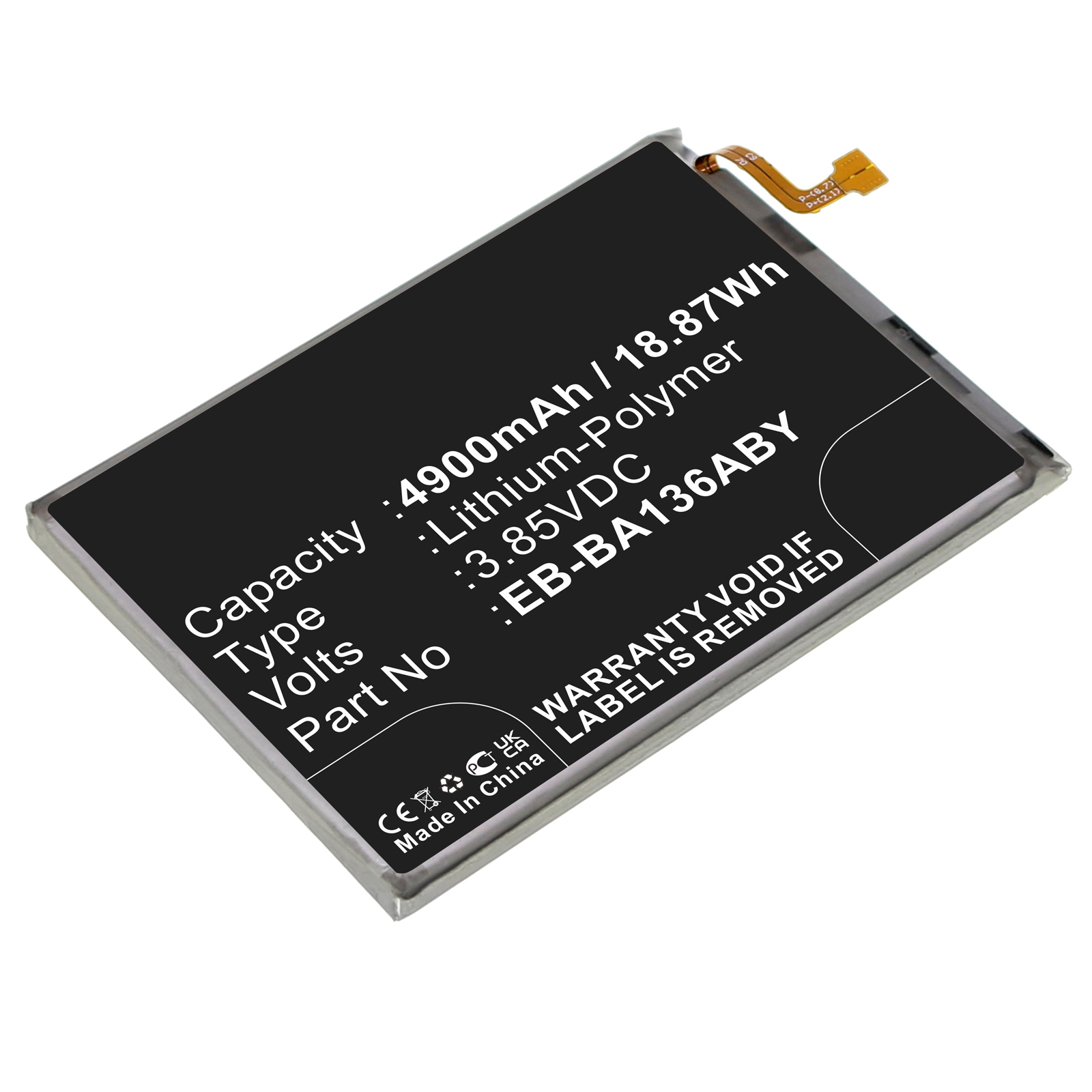 Synergy Digital Cell Phone Battery, Compatible with Samsung EB-BA136ABY Cell Phone Battery (Li-Pol, 3.85V, 4900mAh)