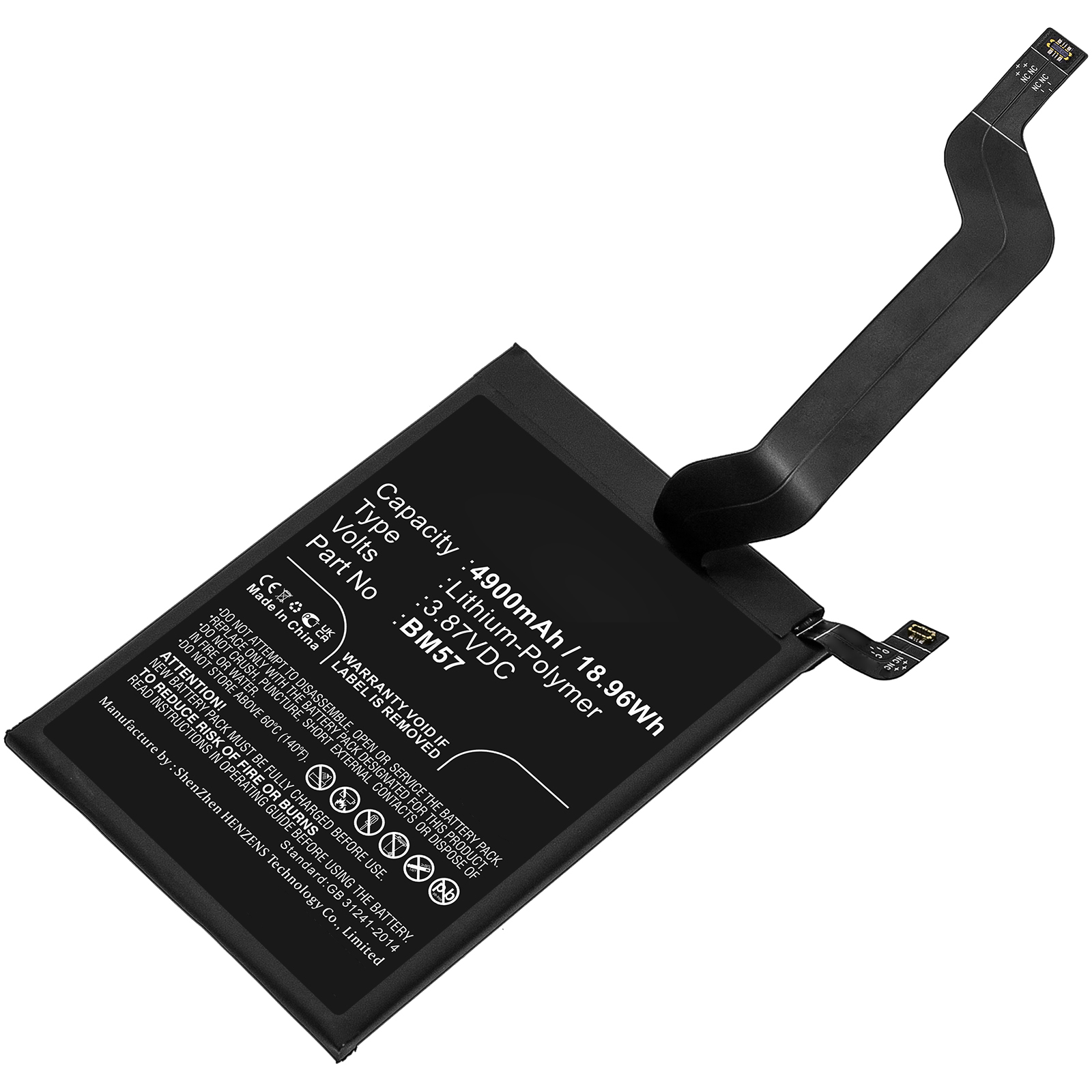 Synergy Digital Cell Phone Battery, Compatible with Xiaomi BM57 Cell Phone Battery (Li-Pol, 3.87V, 4900mAh)