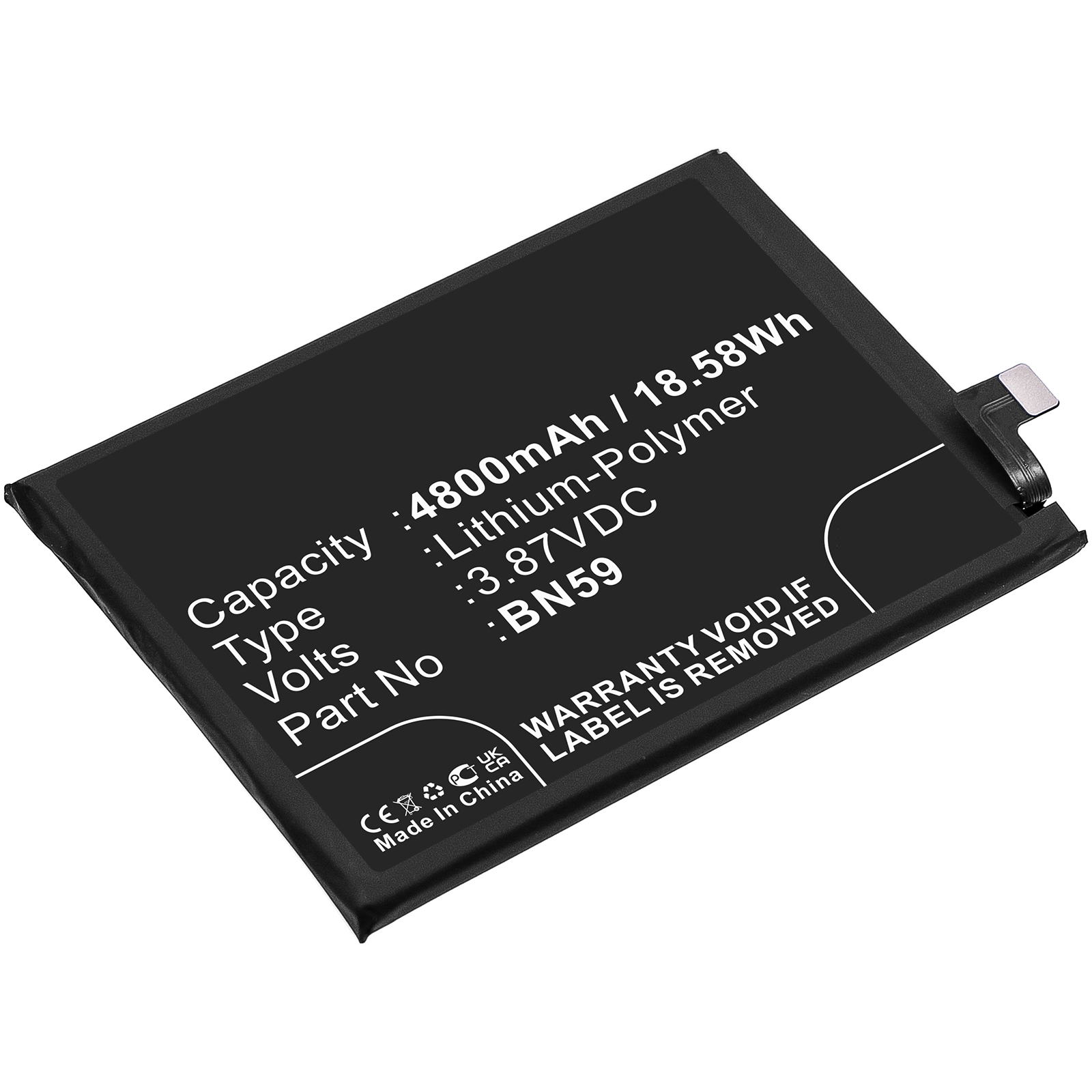 Synergy Digital Cell Phone Battery, Compatible with Xiaomi BN59 Cell Phone Battery (Li-Pol, 3.87V, 4800mAh)