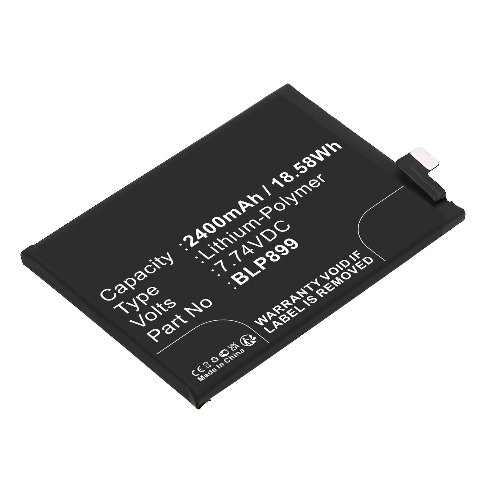 Synergy Digital Cell Phone Battery, Compatible with Oneplus BLP899 Cell Phone Battery (Li-Pol, 7.74V, 2400mAh)