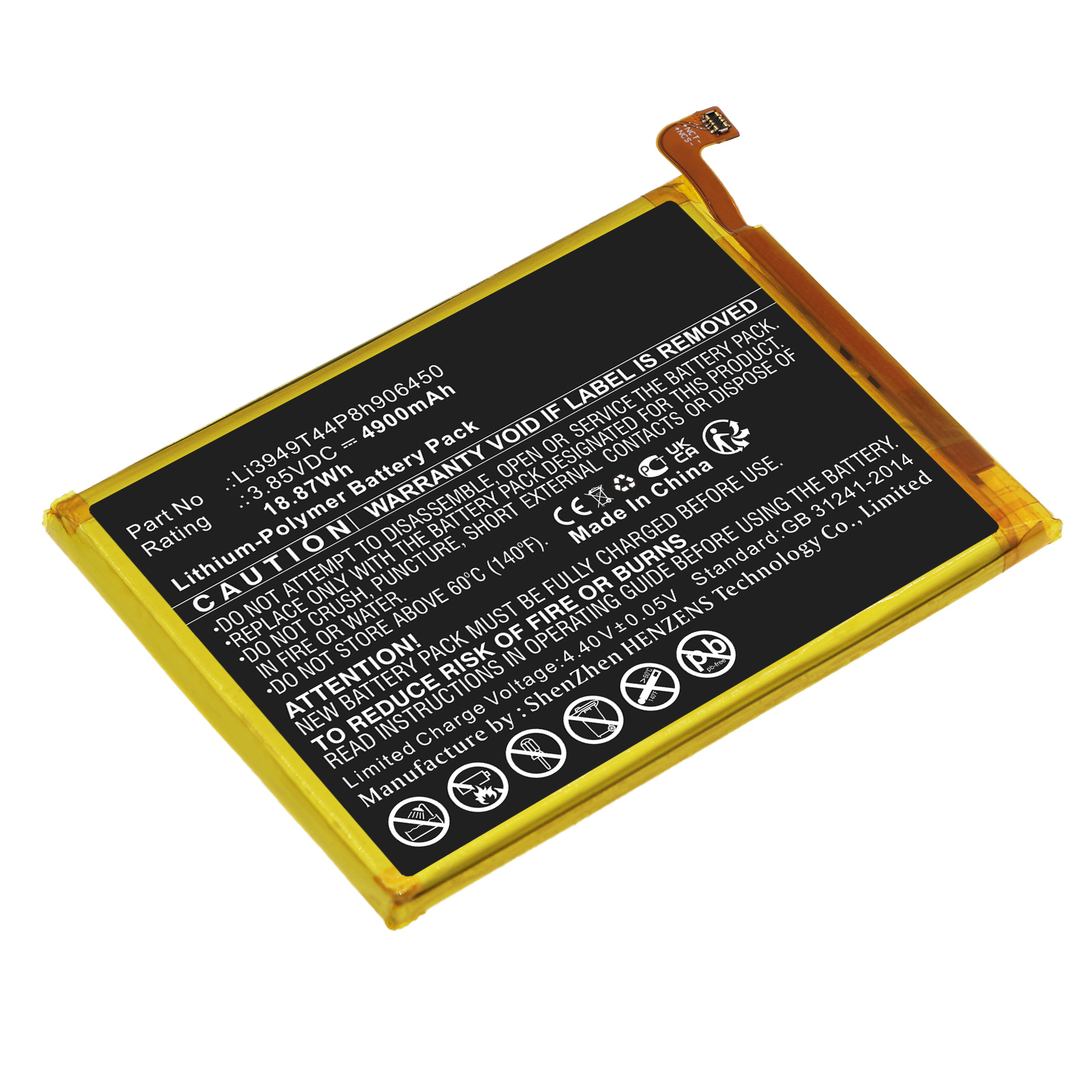 Synergy Digital Cell Phone Battery, Compatible with ZTE Li3949T44P8h906450 Cell Phone Battery (Li-Pol, 3.85V, 4900mAh)