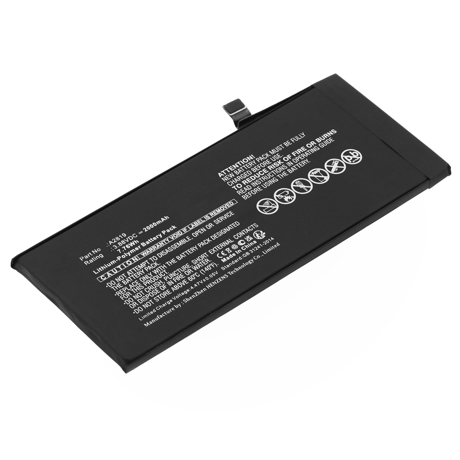 Synergy Digital Cell Phone Battery, Compatible with Apple A2819 Cell Phone Battery (Li-Pol, 3.88V, 2000mAh)