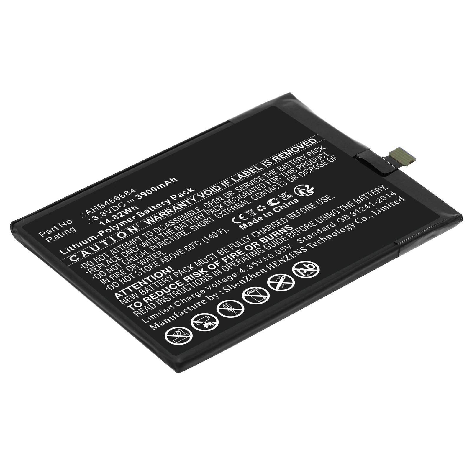 Synergy Digital Cell Phone Battery, Compatible with Meder AHB466684 Cell Phone Battery (Li-Pol, 3.8V, 3900mAh)