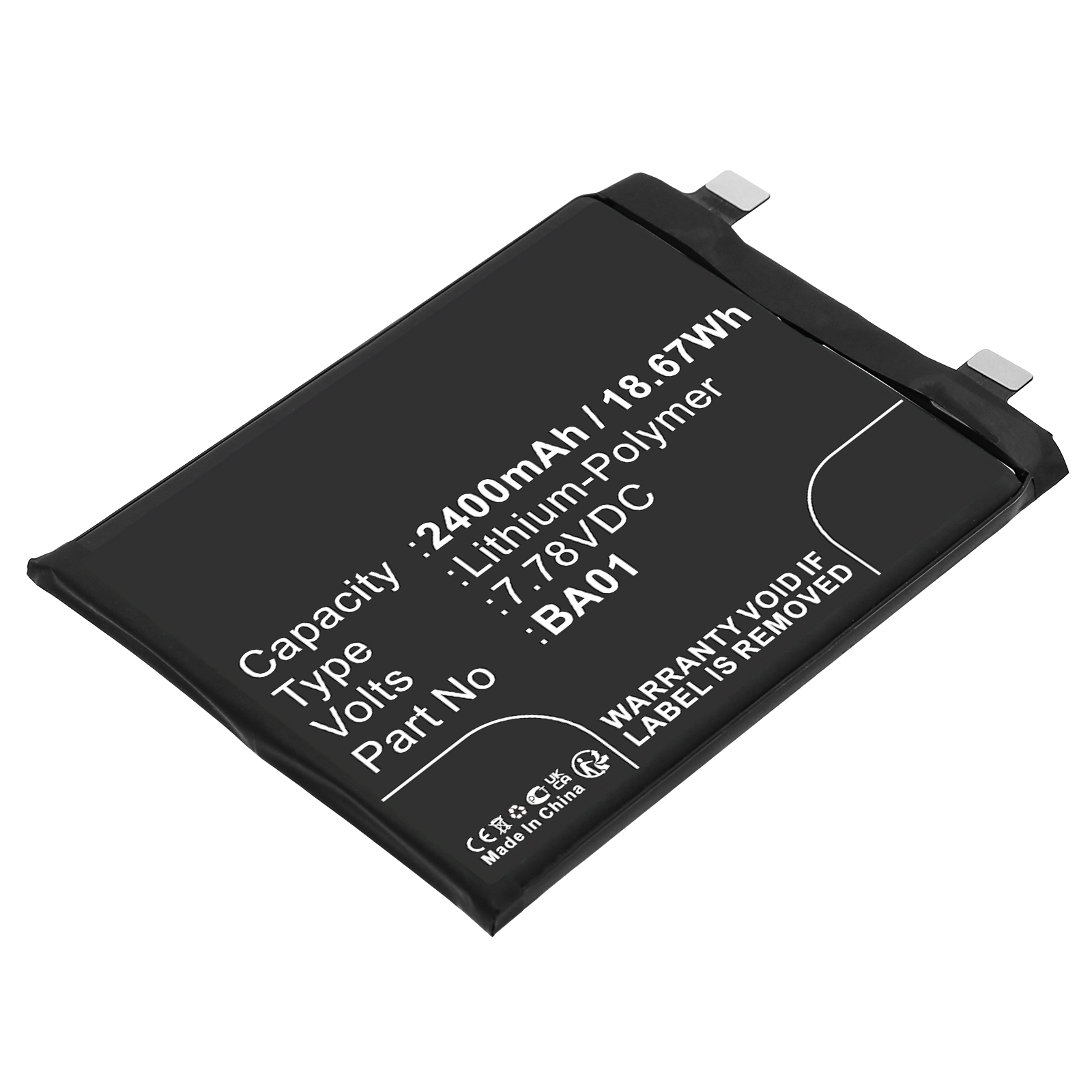 Synergy Digital Cell Phone Battery, Compatible with VIVO BA01 Cell Phone Battery (Li-Pol, 7.78V, 2400mAh)