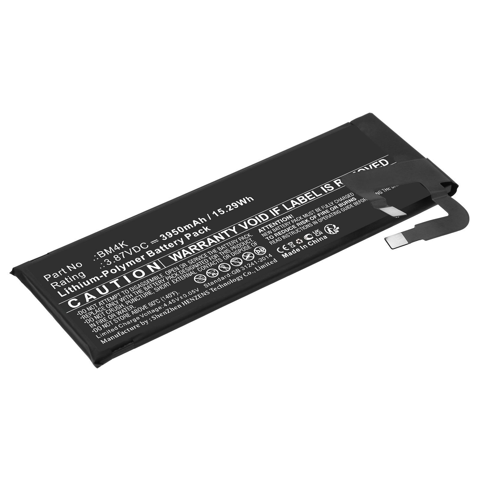 Synergy Digital Cell Phone Battery, Compatible with Xiaomi BM4K Cell Phone Battery (Li-Pol, 3.87V, 3950mAh)