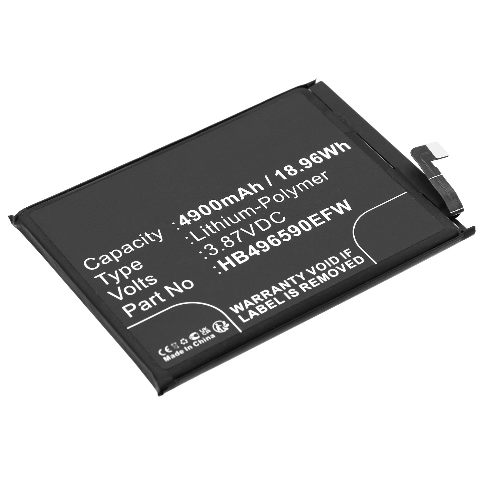 Synergy Digital Cell Phone Battery, Compatible with Honor HB496590EFW Cell Phone Battery (Li-Pol, 3.87V, 4900mAh)