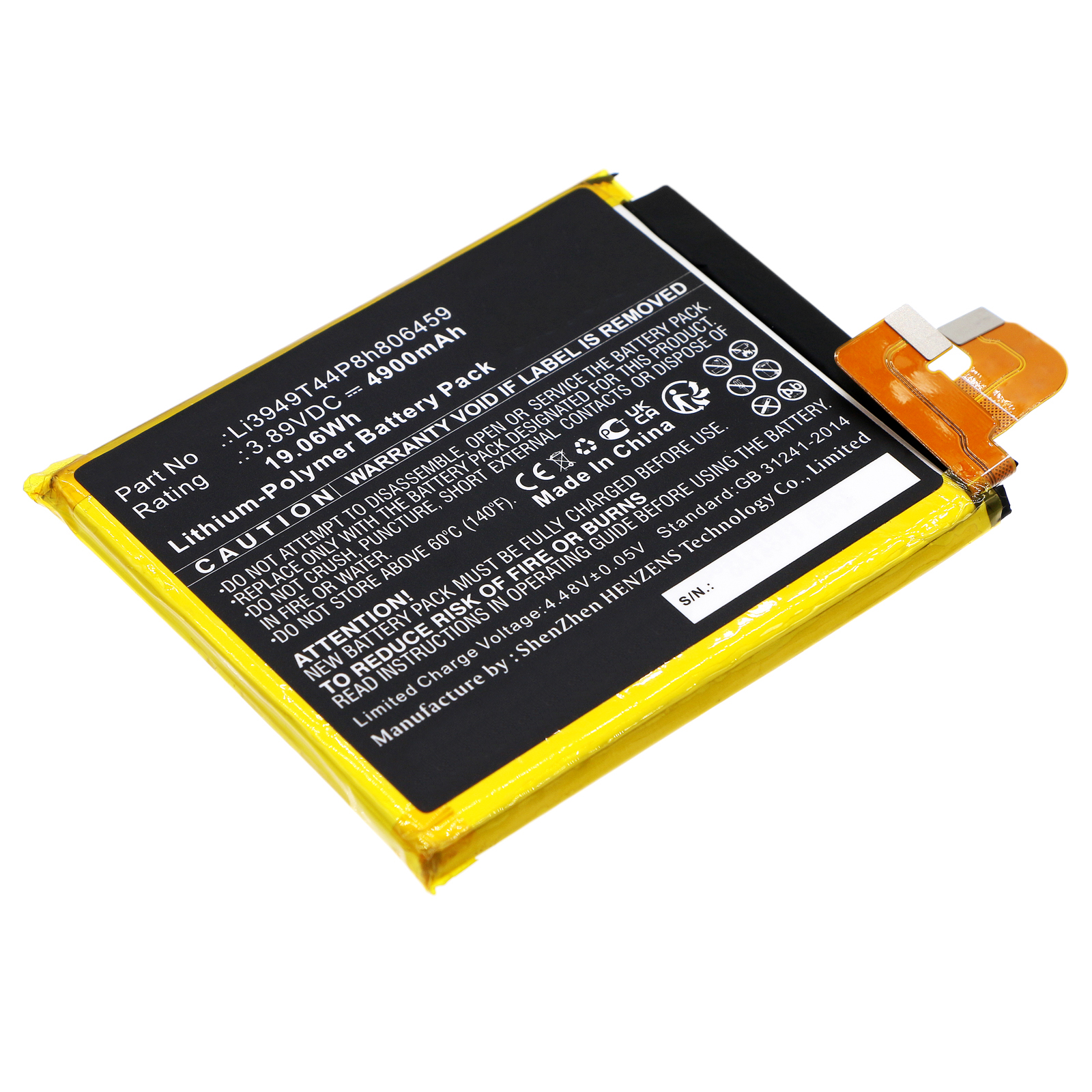 Synergy Digital Cell Phone Battery, Compatible with ZTE Li3949T44P8h806459 Cell Phone Battery (Li-Pol, 3.89V, 4900mAh)