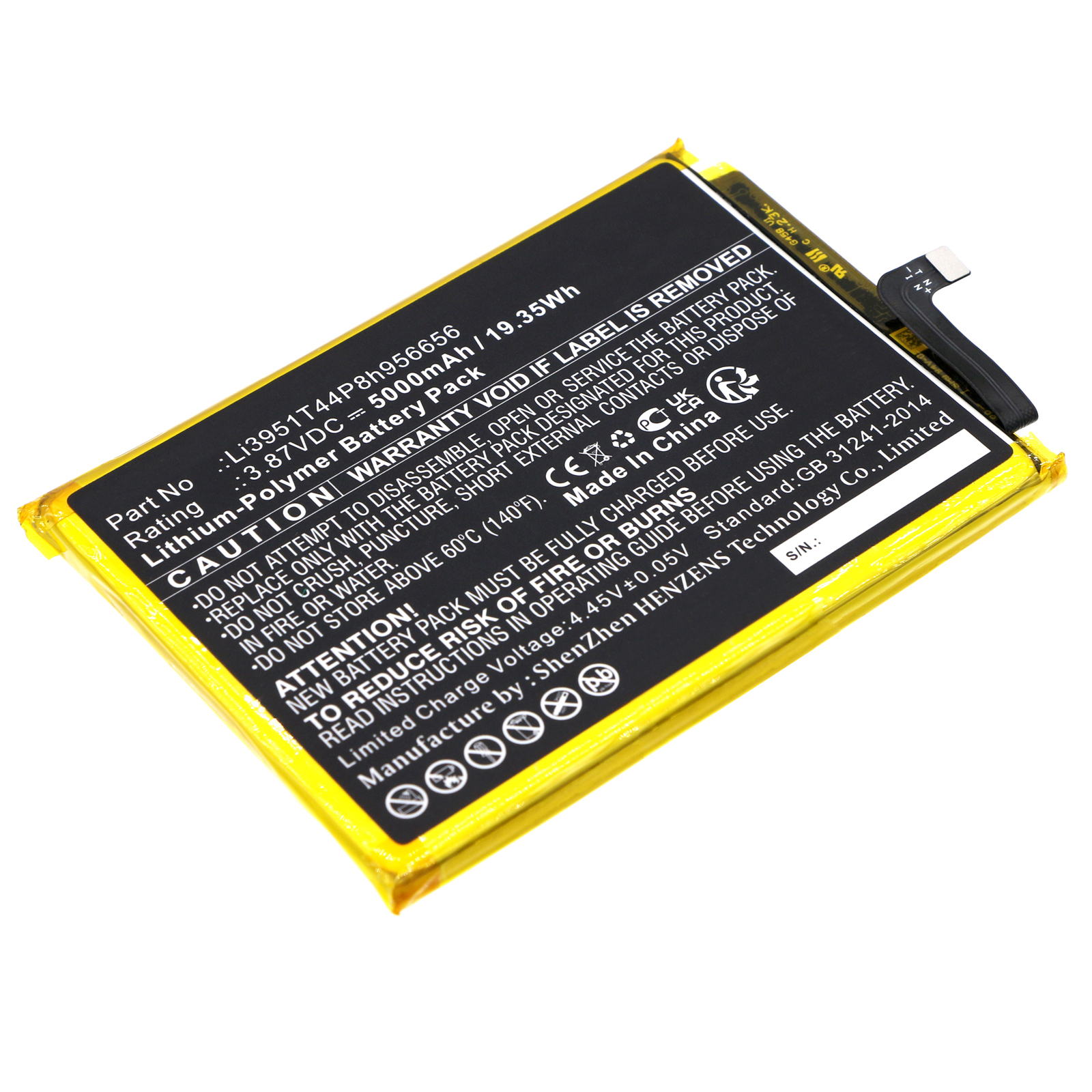 Synergy Digital Cell Phone Battery, Compatible with ZTE Li3951T44P8h956656 Cell Phone Battery (Li-Pol, 3.87V, 5000mAh)
