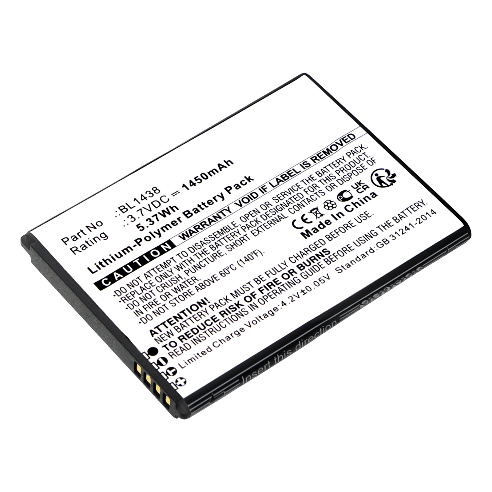 Synergy Digital Cell Phone Battery, Compatible with R3Di BL1438 Cell Phone Battery (Li-Pol, 3.7V, 1450mAh)
