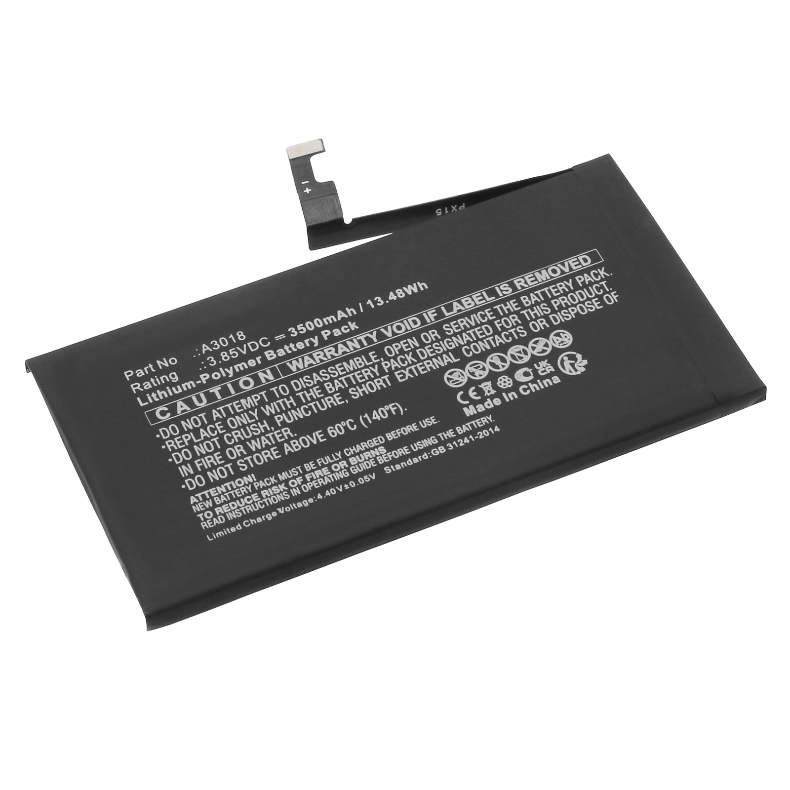 Synergy Digital Cell Phone Battery, Compatible with Apple A3018 Cell Phone Battery (Li-Pol, 3.85V, 3500mAh)