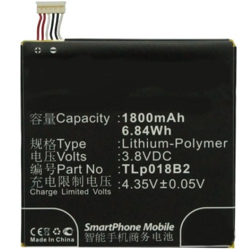 Synergy Digital Cell Phone Battery, Compatiable with Alcatel CAC1800008C2, TLp018B1, TLp018B2, TLp018B4 Cell Phone Battery (3.8V, Li-Pol, 1800mAh)