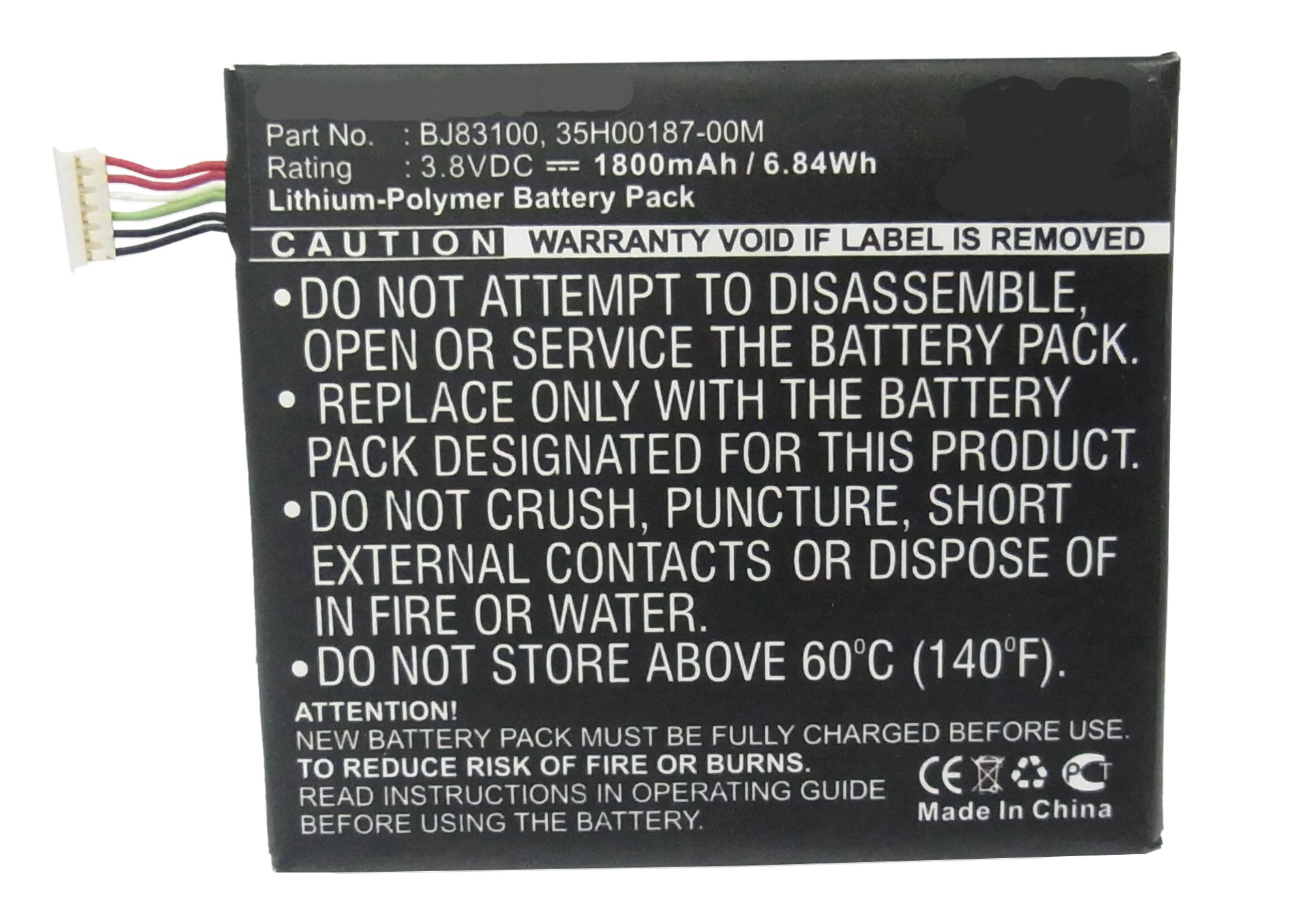 Synergy Digital Cell Phone Battery, Compatiable with HTC 35H00187-00M, 35H00187-01M, BJ83100, PJ83100 Cell Phone Battery (3.8V, Li-Pol, 1800mAh)