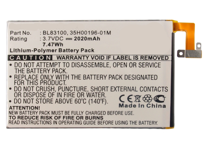 Synergy Digital Cell Phone Battery, Compatiable with HTC 35H00196-01M, 35H00196-04M, 35H00198-01M, BL83100, BTR6435B Cell Phone Battery (3.8V, Li-Pol, 2020mAh)