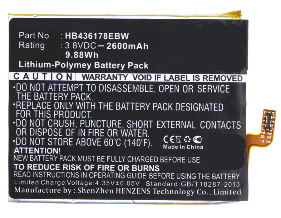 Synergy Digital Cell Phone Battery, Compatiable with HUAWEI HB436178EBW, HB436178EBW+ Cell Phone Battery (3.8V, Li-Pol, 2600mAh)