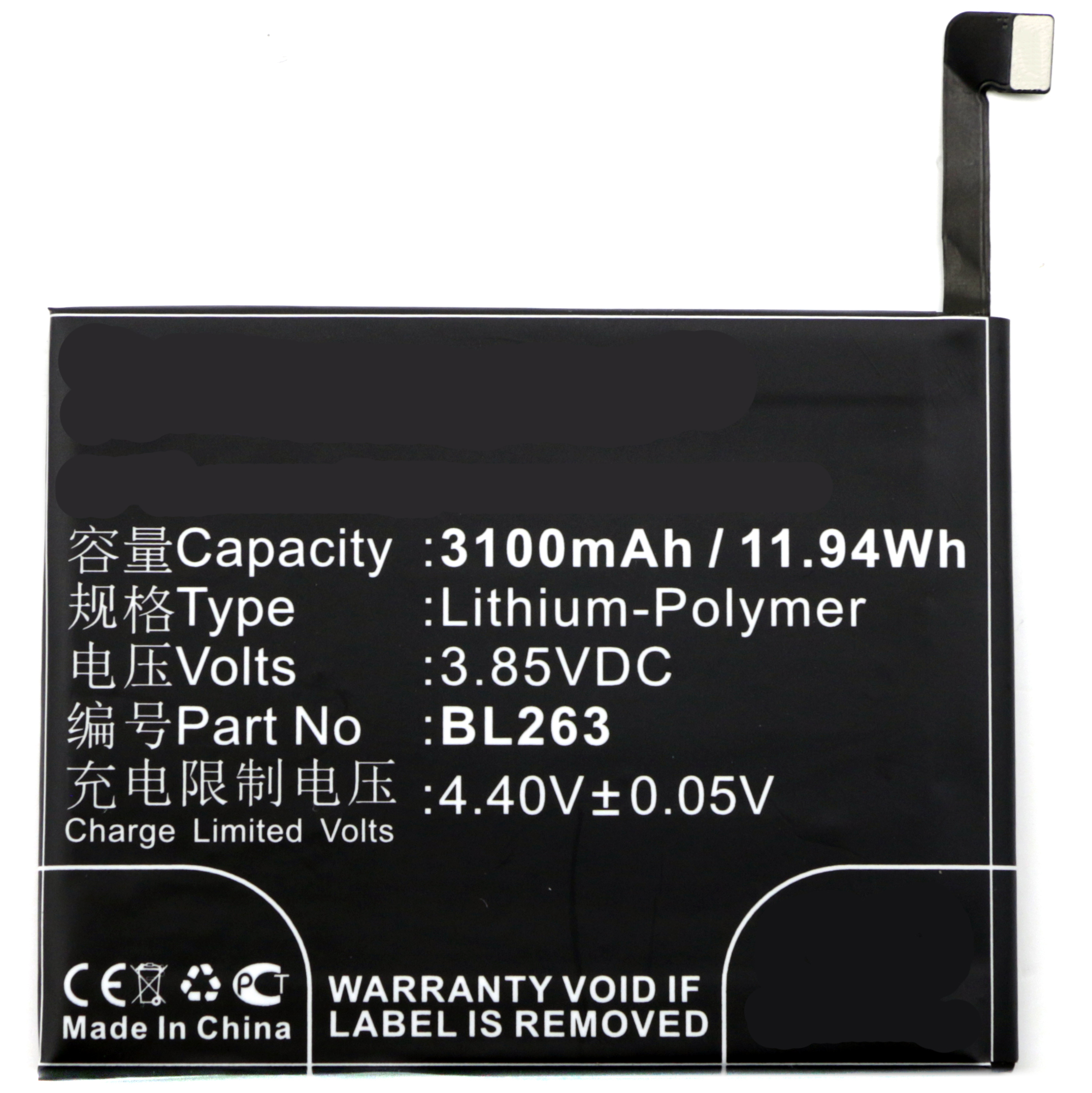 Synergy Digital Cell Phone Battery, Compatiable with Lenovo BL263 Cell Phone Battery (3.85V, Li-Pol, 3100mAh)