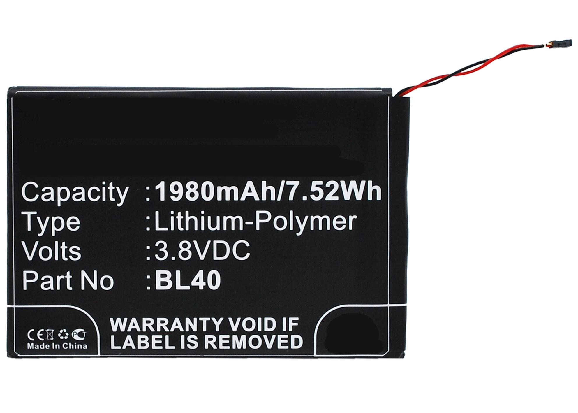 Synergy Digital Cell Phone Battery, Compatiable with Motorola BL40 Cell Phone Battery (3.8V, Li-Pol, 1980mAh)