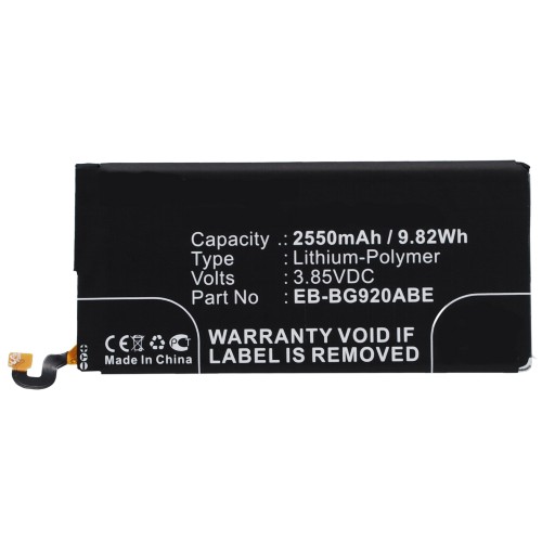Synergy Digital Cell Phone Battery, Compatiable with Samsung EB-BG920ABE, GH43-04413A, GH43-04413B Cell Phone Battery (3.85V, Li-Pol, 2550mAh)
