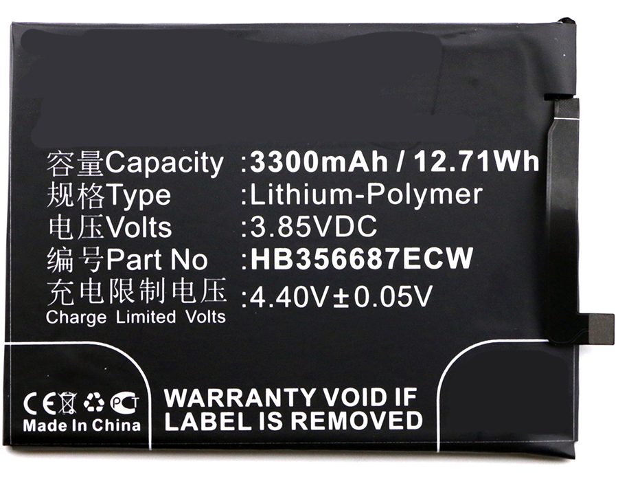 Synergy Digital Cell Phone Battery, Compatiable with HUAWEI HB356687ECW Cell Phone Battery (3.85V, Li-Pol, 3300mAh)