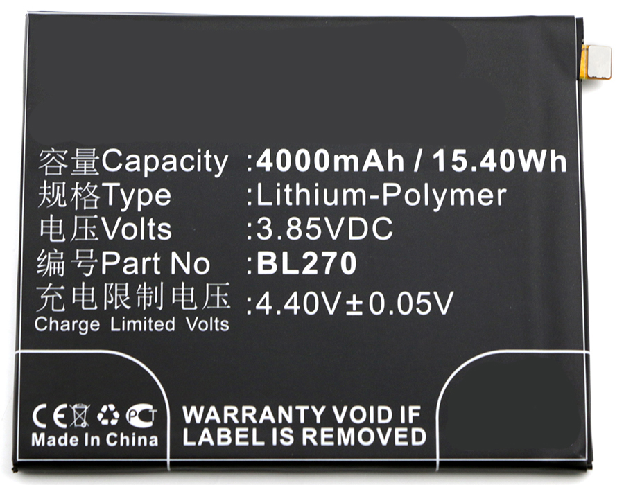 Synergy Digital Cell Phone Battery, Compatiable with Lenovo BL270 Cell Phone Battery (3.85V, Li-Pol, 4000mAh)
