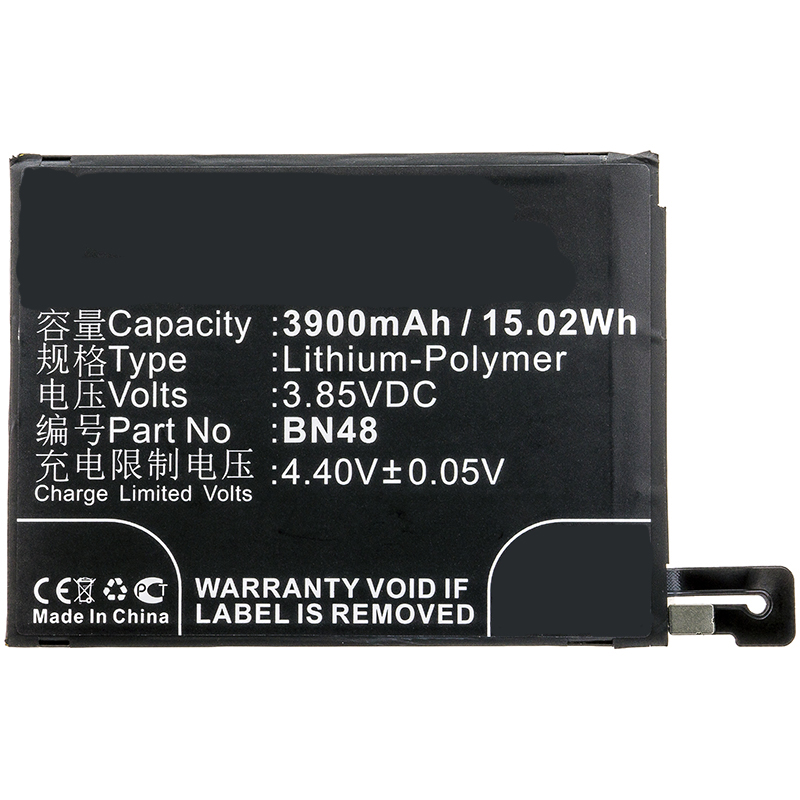 Synergy Digital Cell Phone Battery, Compatiable with Redmi BN48 Cell Phone Battery (3.85V, Li-Pol, 3900mAh)