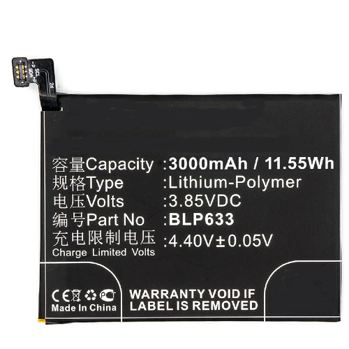 Synergy Digital Cell Phone Battery, Compatible with OnePlus BLP633 Cell Phone Battery (3.85V, Li-Pol, 3000mAh)