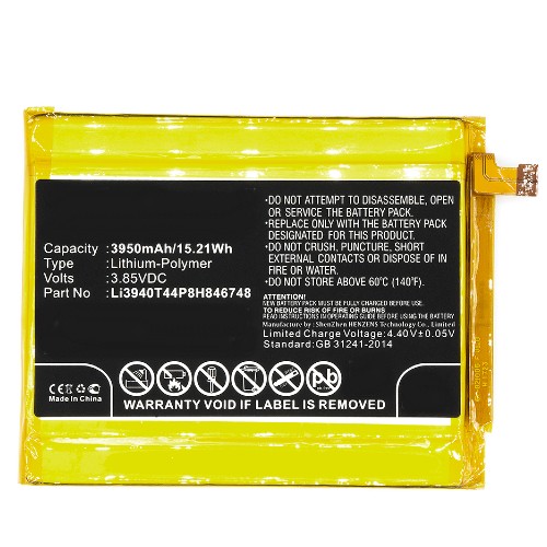 Synergy Digital Cell Phone Battery, Compatiable with ZTE Li3940T44P8H846748 Cell Phone Battery (3.85V, Li-Pol, 3950mAh)
