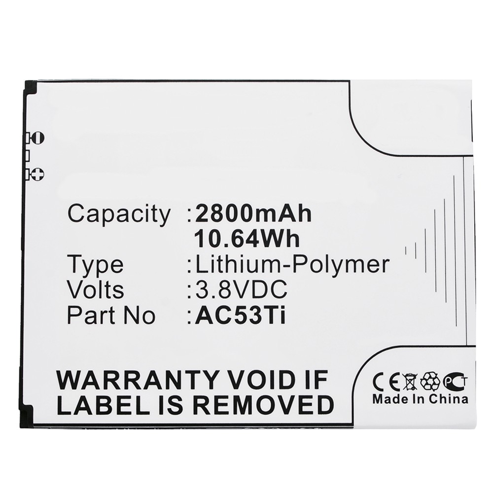 Synergy Digital Cell Phone Battery, Compatible with Archos AC53Ti Cell Phone Battery (Li-Pol, 3.8V, 2800mAh)