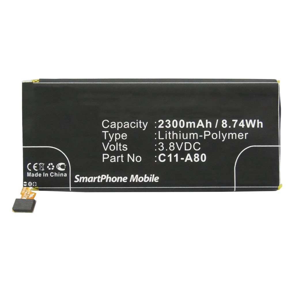 Synergy Digital Cell Phone Battery, Compatible with Asus C11-A80 Cell Phone Battery (Li-Pol, 3.8V, 2300mAh)
