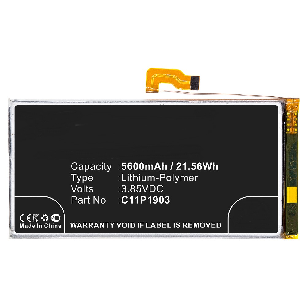 Synergy Digital Cell Phone Battery, Compatible with Asus 0B200-03720100, C11P1903 Cell Phone Battery (Li-Pol, 3.85V, 5600mAh)