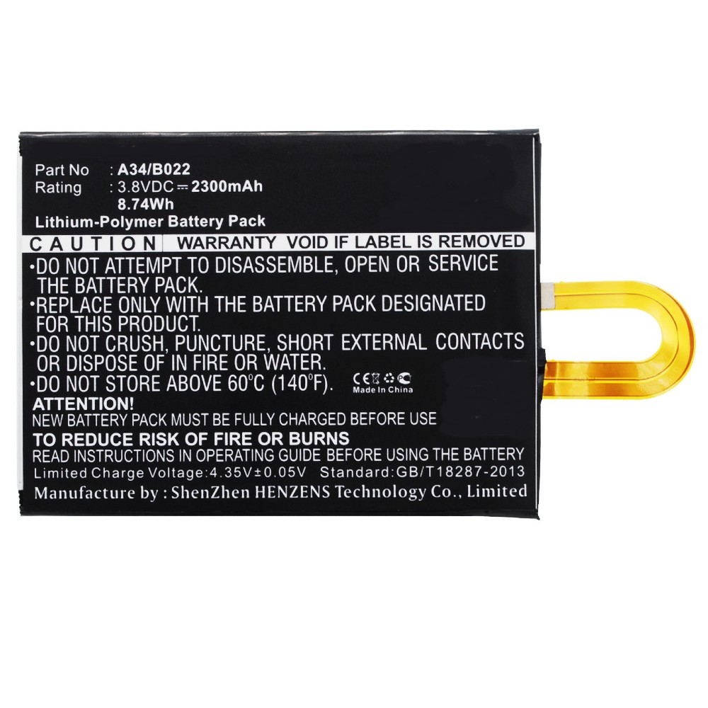 Synergy Digital Cell Phone Battery, Compatible with Avus A34/B022 Cell Phone Battery (Li-Pol, 3.8V, 2300mAh)