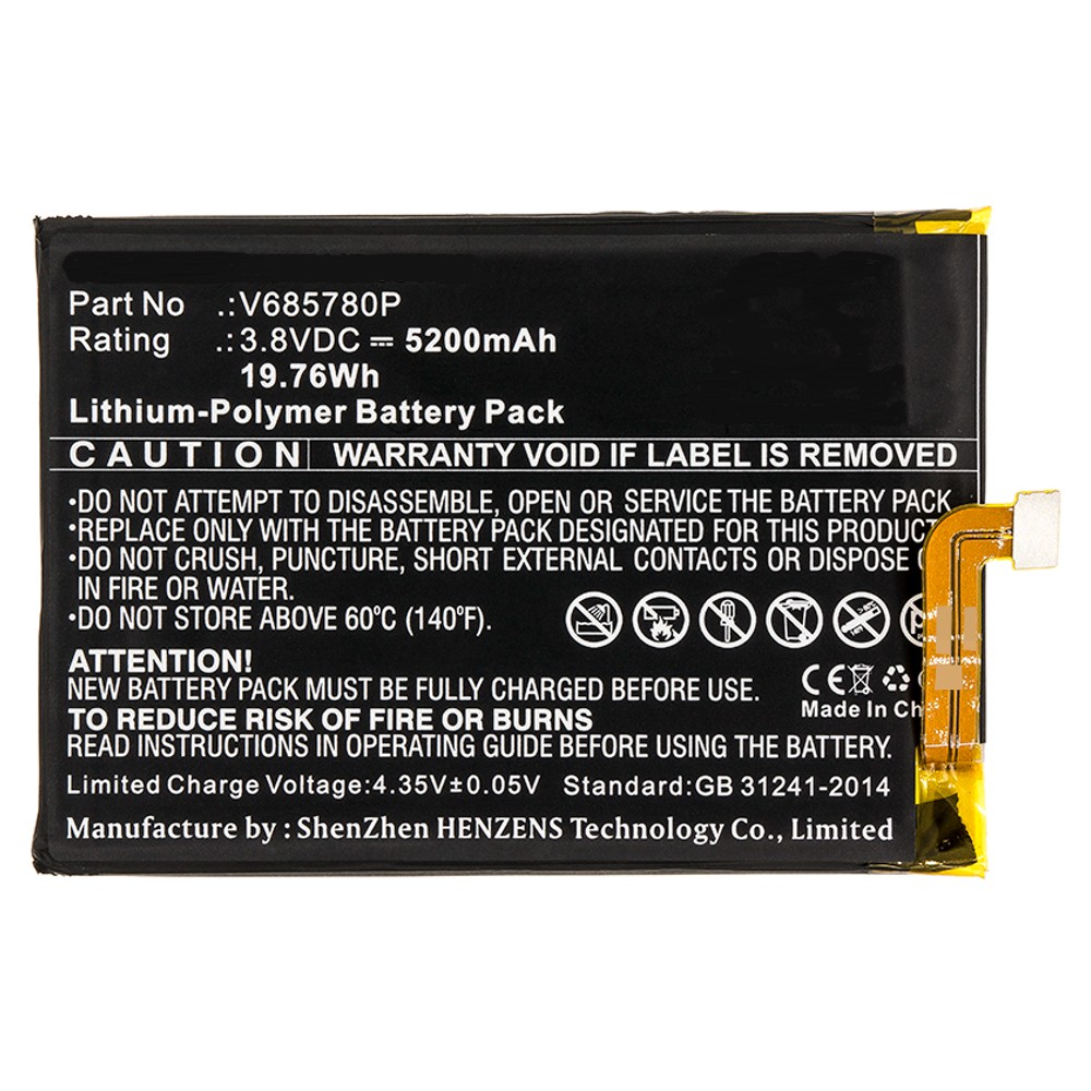 Synergy Digital Cell Phone Battery, Compatible with Blackview V685780P Cell Phone Battery (Li-Pol, 3.8V, 5200mAh)
