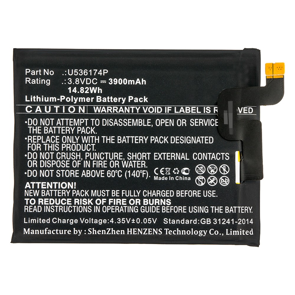 Synergy Digital Cell Phone Battery, Compatible with Blackview U536174P Cell Phone Battery (Li-Pol, 3.8V, 3900mAh)