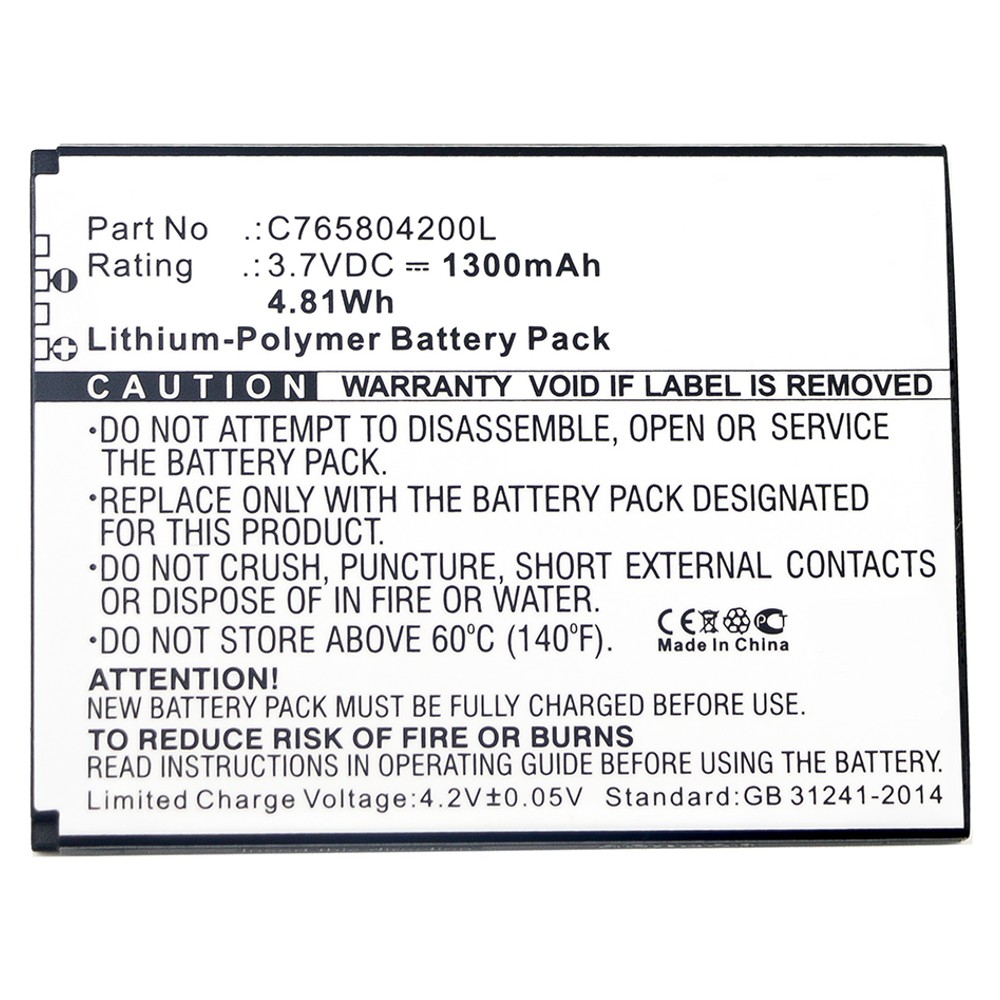 Synergy Digital Cell Phone Battery, Compatible with BLU C765804200L Cell Phone Battery (Li-Pol, 3.7V, 1300mAh)