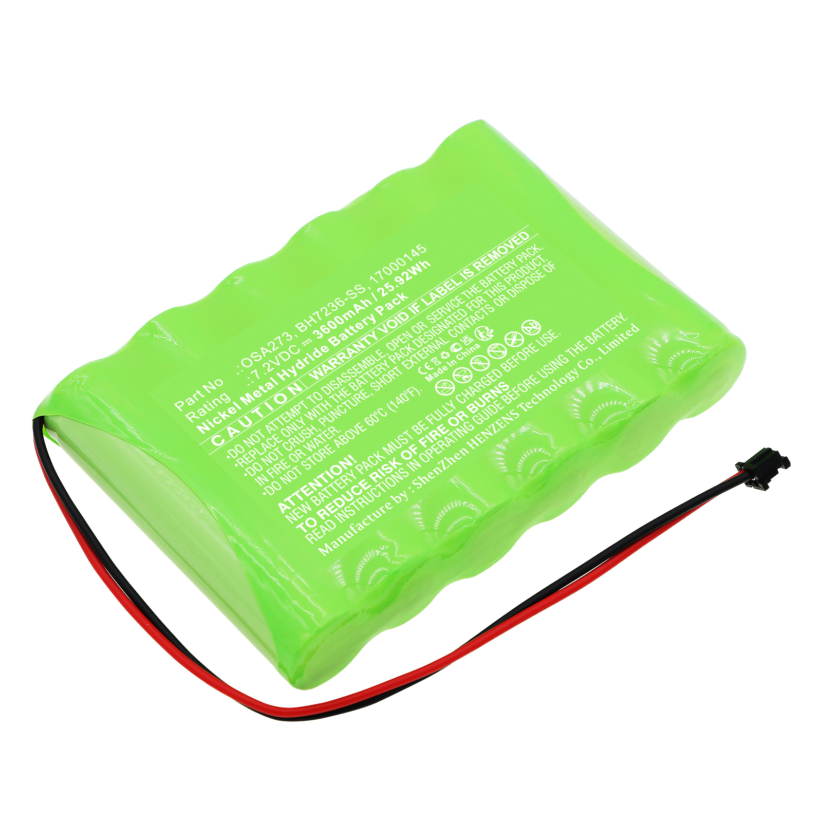 Synergy Digital Emergency Lighting Battery, Compatible with ADT BH7236-SS Emergency Lighting Battery (Ni-MH, 7.2V, 3600mAh)