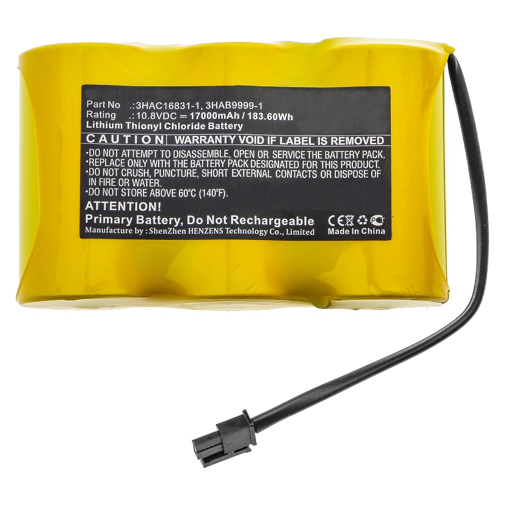 Synergy Digital PLC Battery, Compatible with ABB 1SAP180300R0001, 3 HAB 9999-1, 3HAB 9999-1, 3HAB9999-1, 3HAC 16831-1, 3HAC13150-1, 3HAC16831-1, 41A030BJ0001, 41AO3OBJOOO1, 4X102X63, HAC 5393 2, TEC 113LITH PLC Battery (Li-SOCl2, 10.8V, 17000mAh)