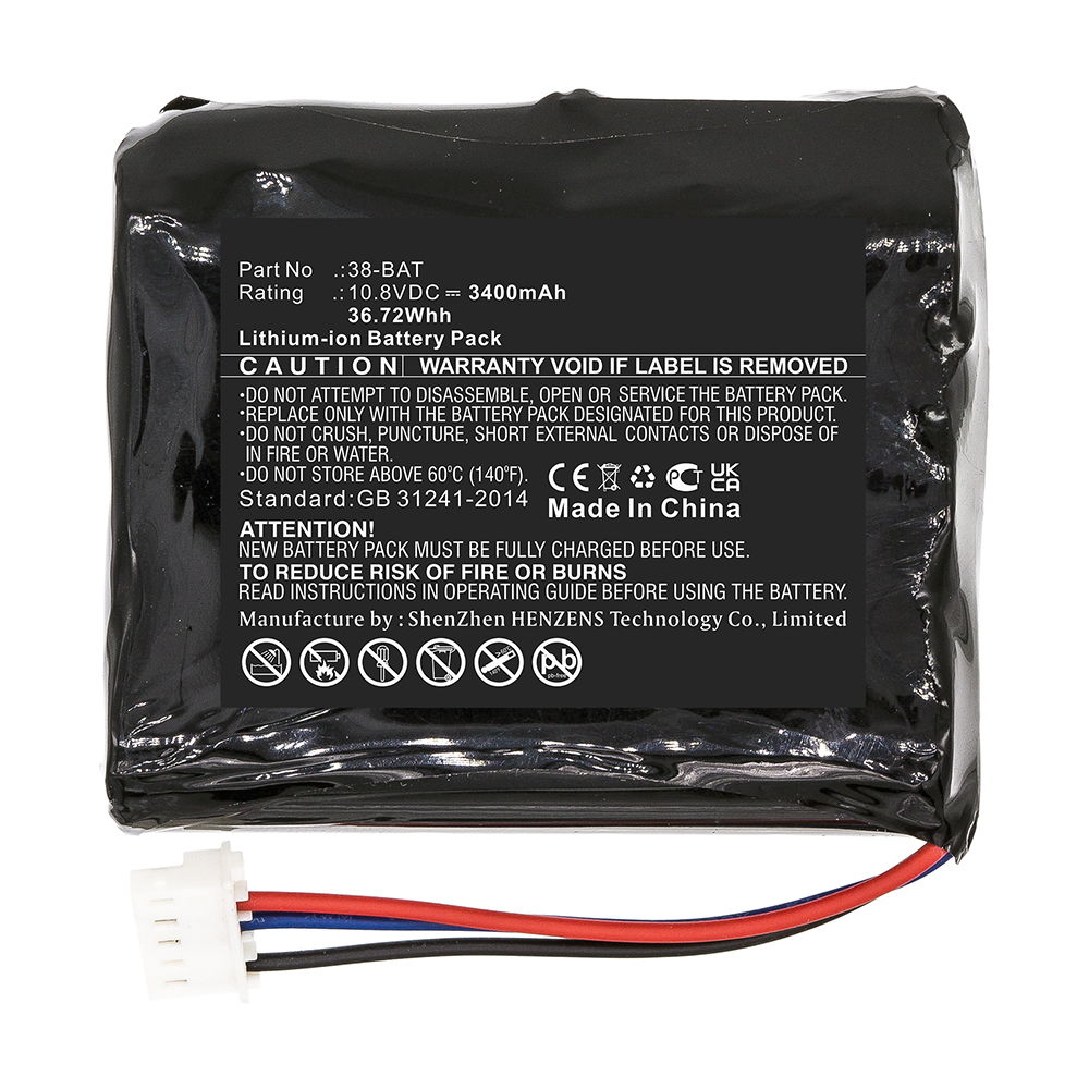 Synergy Digital Equipment Battery, Compatible with 38-BAT Equipment Battery (10.8V, Li-ion, 3400mAh)