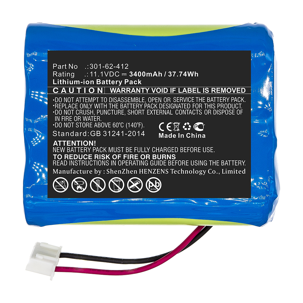 Synergy Digital Equipment Battery, Compatible with 301-62-412 Equipment Battery (11.1V, Li-ion, 3400mAh)