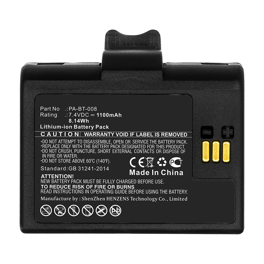 Synergy Digital Printer Battery, Compatible with PA-BT-008 Printer Battery (7.4V, Li-ion, 1100mAh)