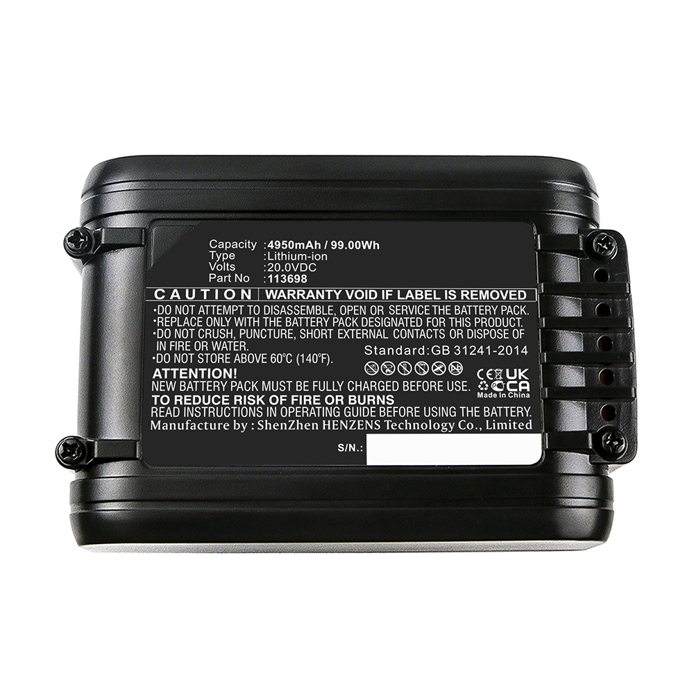 Synergy Digital Lawn Mower Battery, Compatible with AL-KO 113698 Lawn Mower Battery (Li-ion, 20V, 4950mAh)